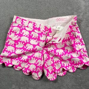 Lilly Pulitzer Buttercup Shorts 00 Pink White Elephant Print Scalloped Barbie‎